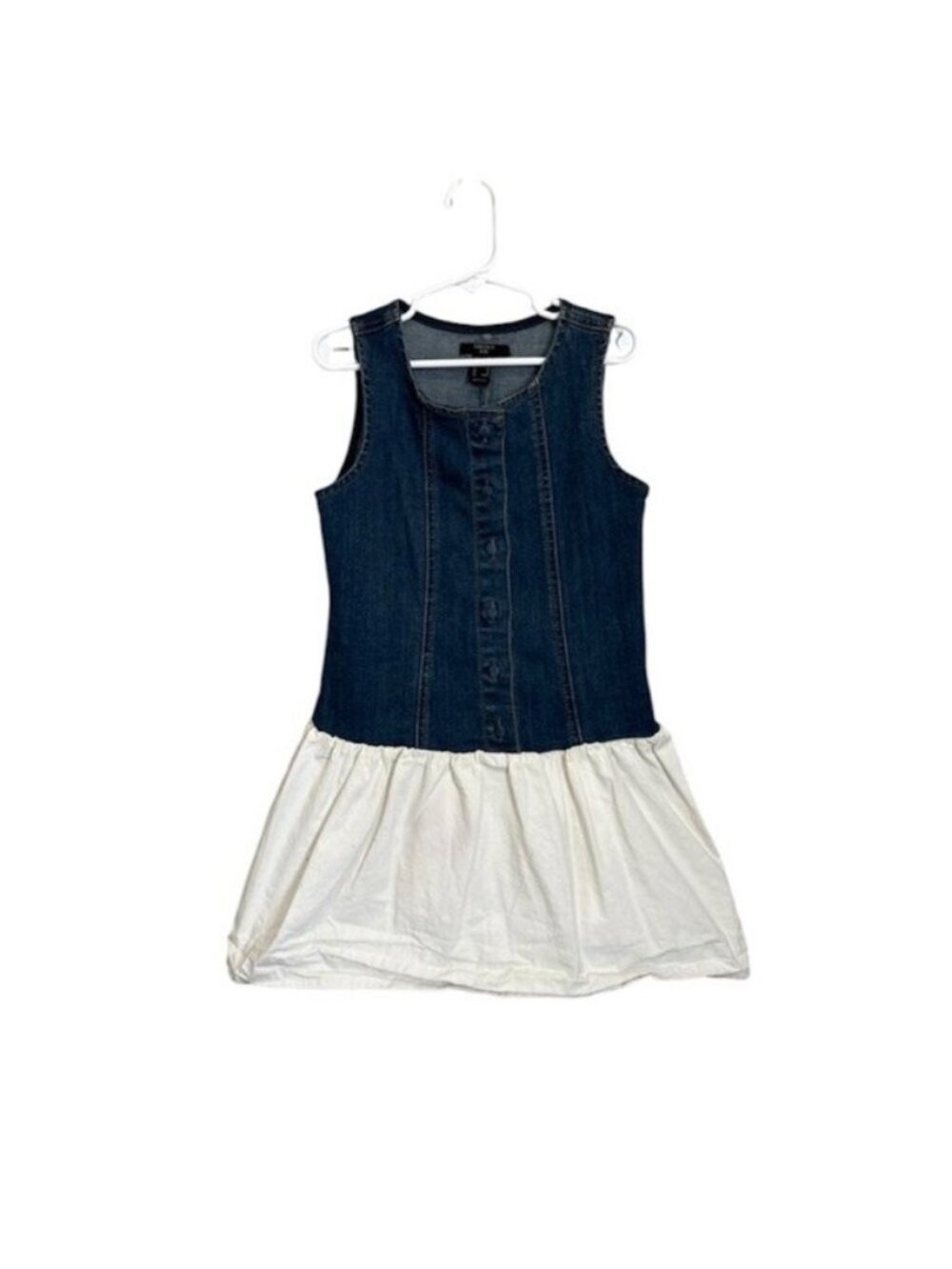 Forever 21 Girl 7/8 Dress Denim Casual White Skirt Button Front Sleeveless